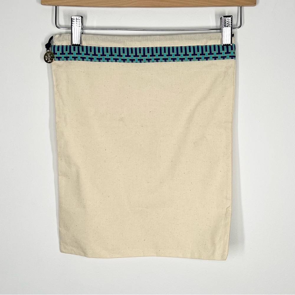 Tory Burch Canvas Dust Bag Drawstring Gold Charm Shoe Purse Dust Bag 12”W x 15”L